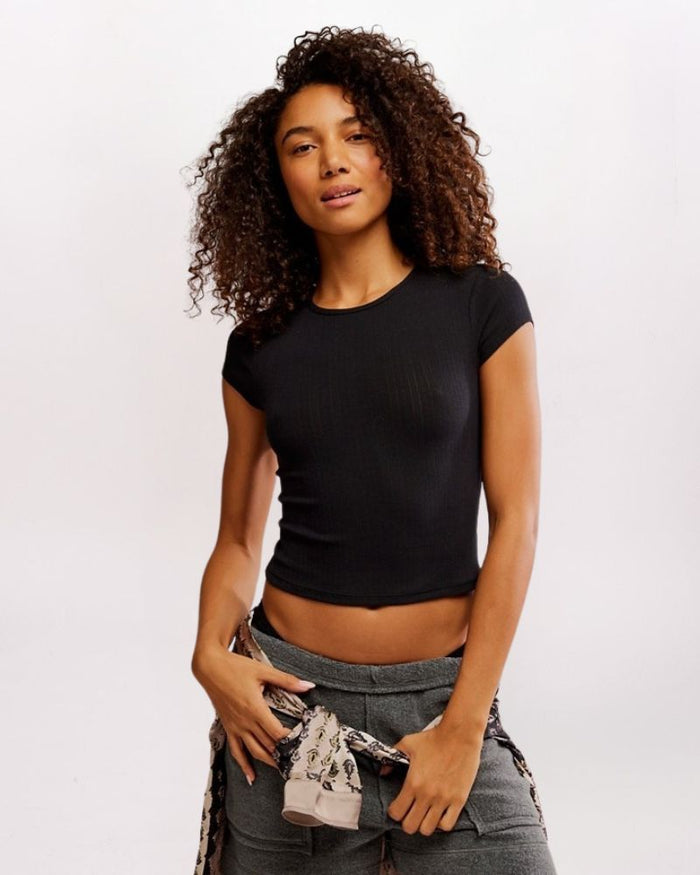 WAIT A MINUTE BABY TEE, ANTHRACITE