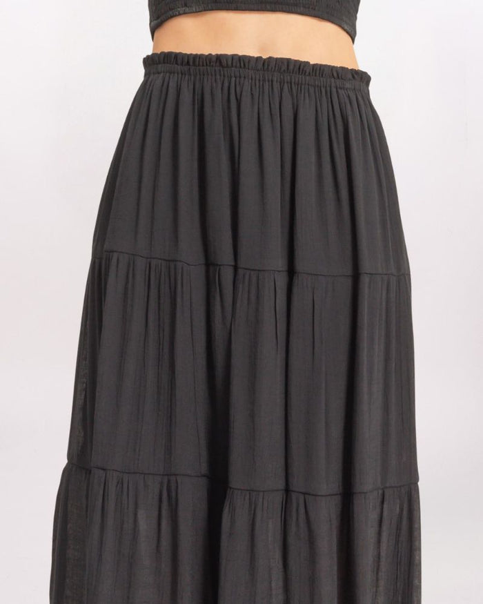 SMOCKED TUBE & MAXI SKIRT SET, BLACK