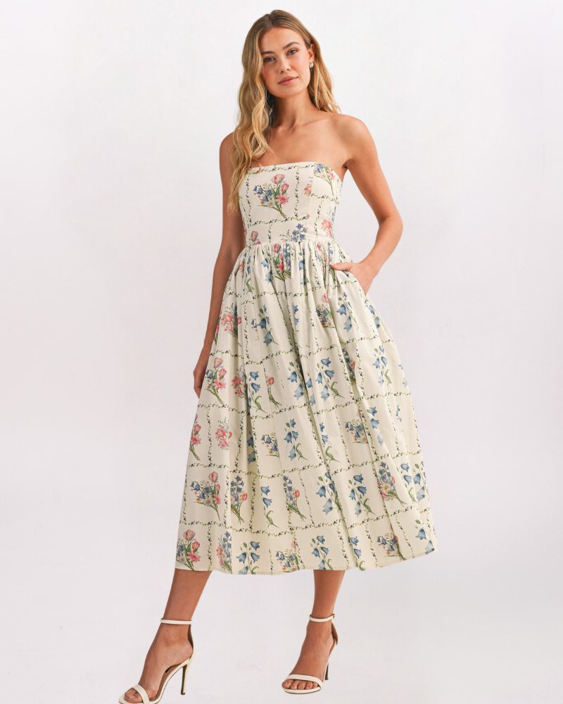 FLORAL TILE MAXI DRESS - MULTI