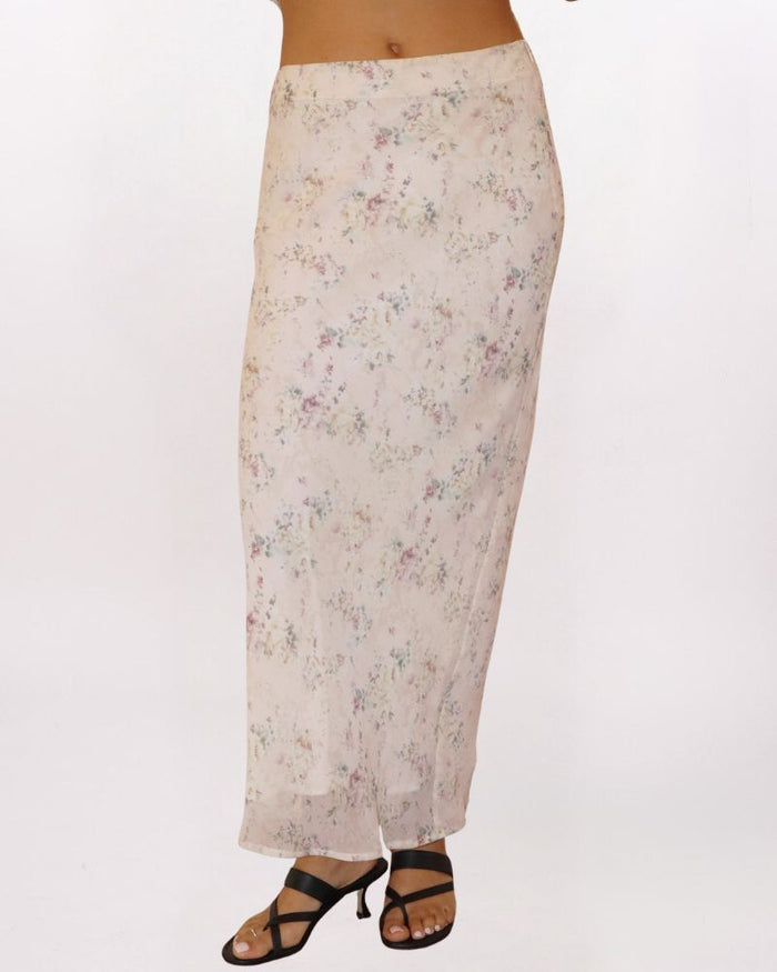 BIAS CUT SOFT FLRL MAXI SKIRT, SAND