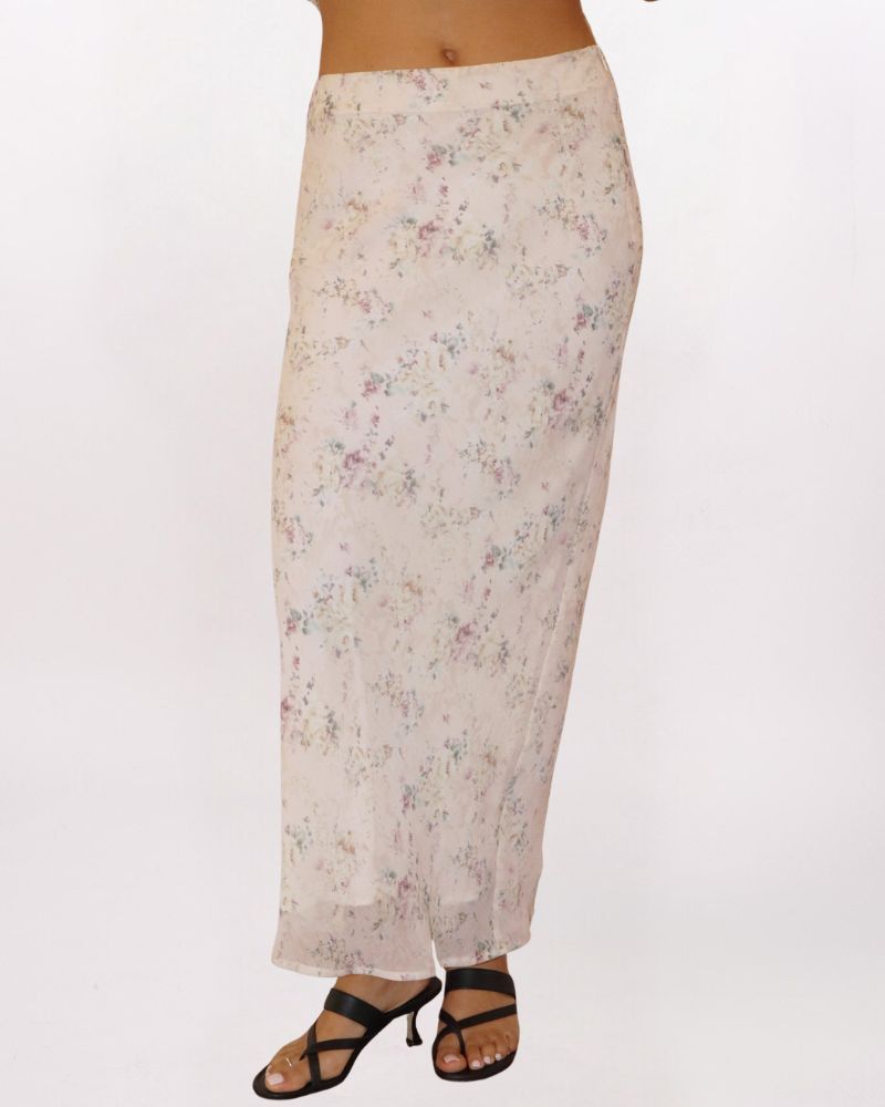 BIAS CUT SOFT FLRL MAXI SKIRT, SAND