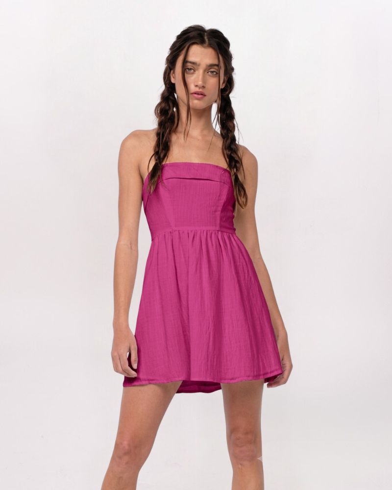 SL SOLID STRAPLESS FLARE DRESS