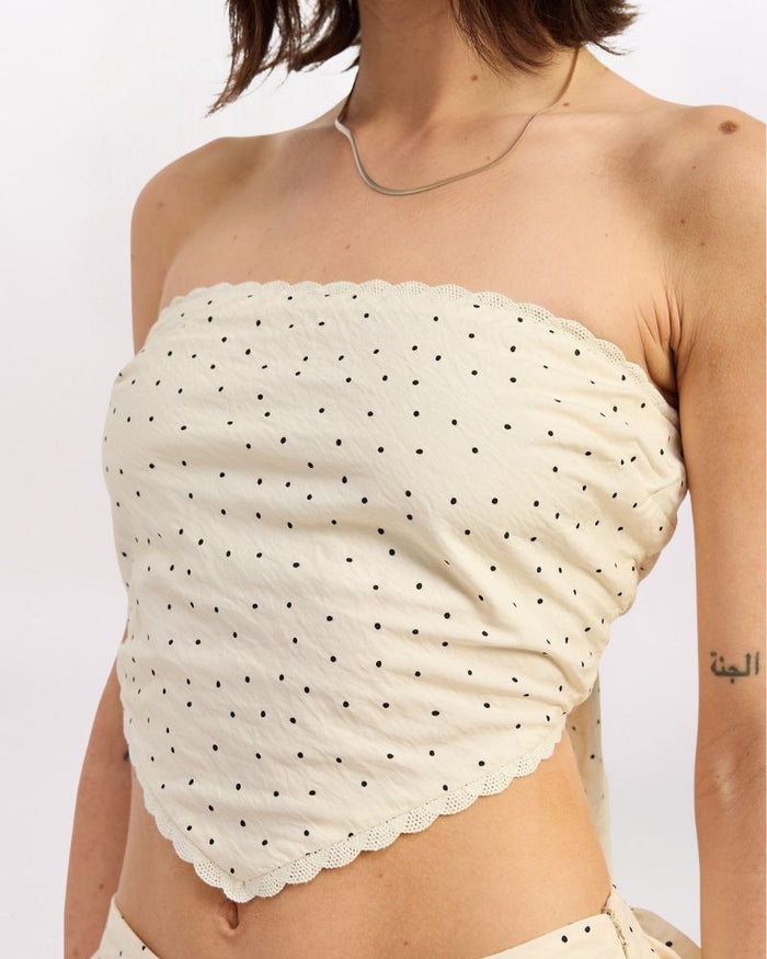POLKA DOT SCARF TOP, IVORY