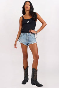 BANDITS LOW WAIST DENIM SHORTS, MISTY BLUE
