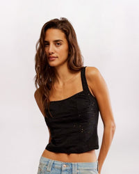FULL BLOOM EYELET CAMI, BLACK