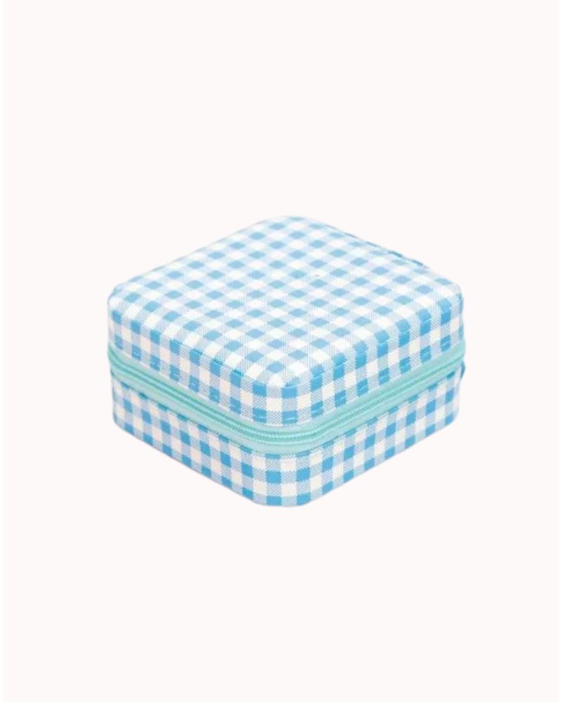 TRAVEL JEWELRY BOX - 3.75 X 3.75 - BLUE GINGHAM