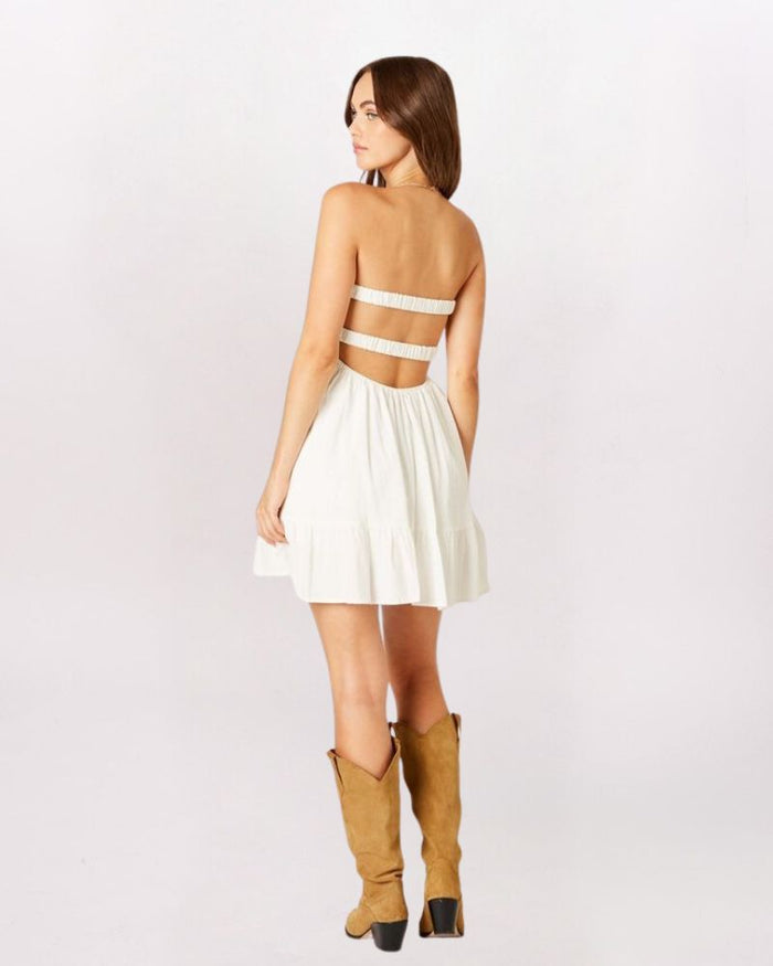 SL KEYHOLE DTL BABYDOLL DRESS, WHITE