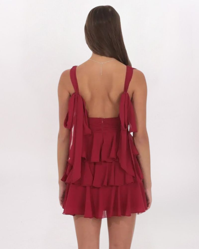 PLUNGE NECK RUFFLE DRESS