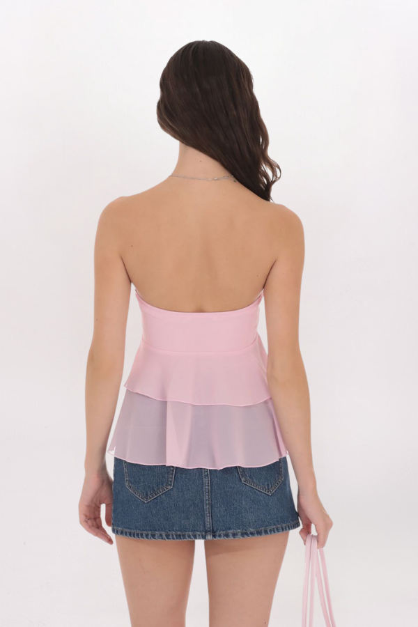 STRAPLESS CHIFFON RUFFLE TOP