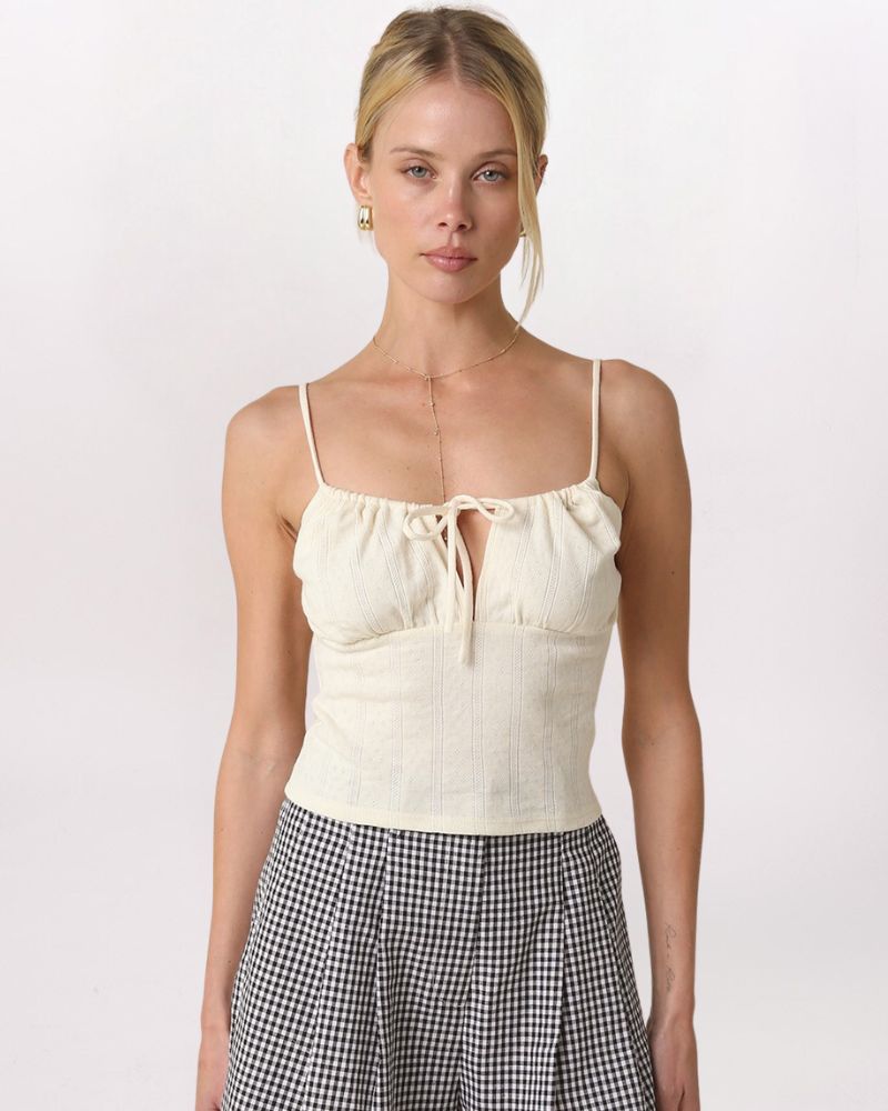 TIE FRONT POINTELLE TANK, BUTTER