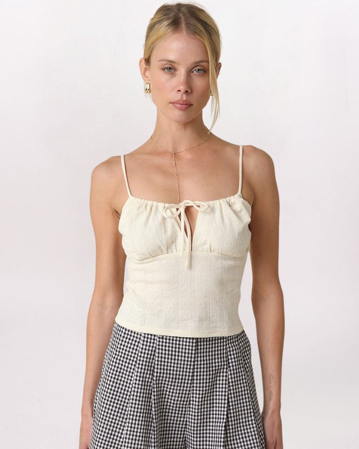 TIE FRONT POINTELLE TANK, BUTTER