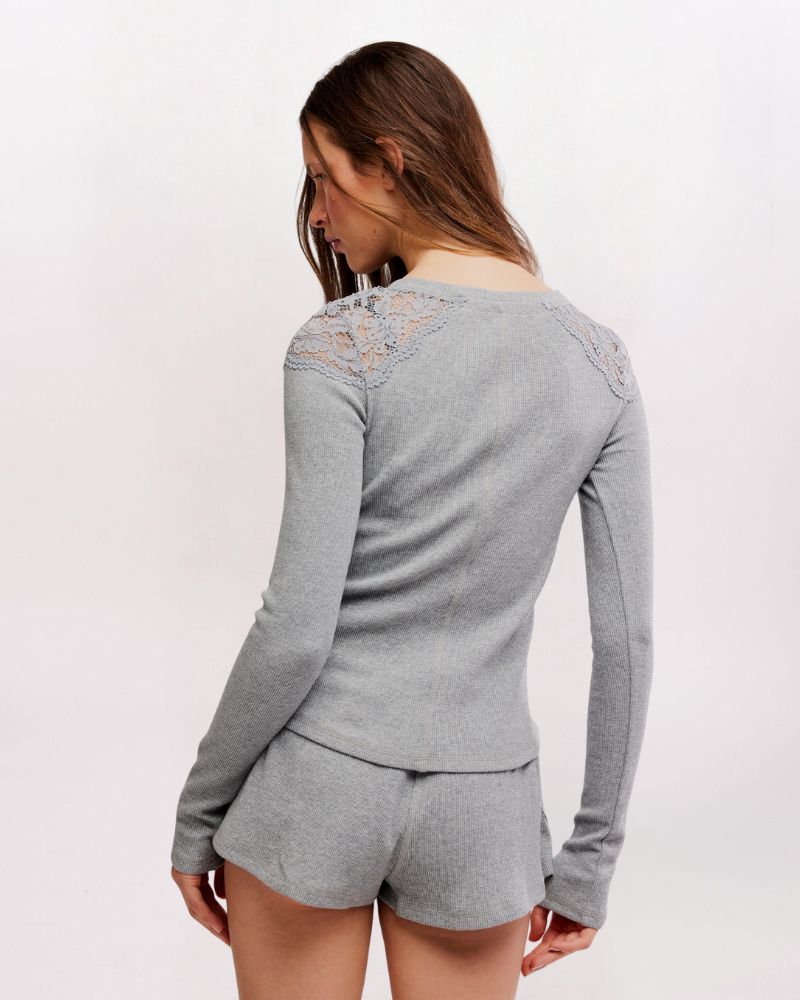 MADE YOU BLUSH LACE DETAIL TOP, H GREY