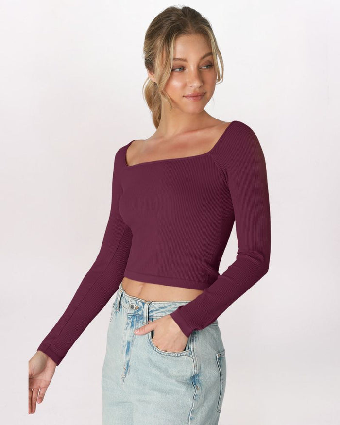 LS SQUARE NECK RIBBED TOP, FIG