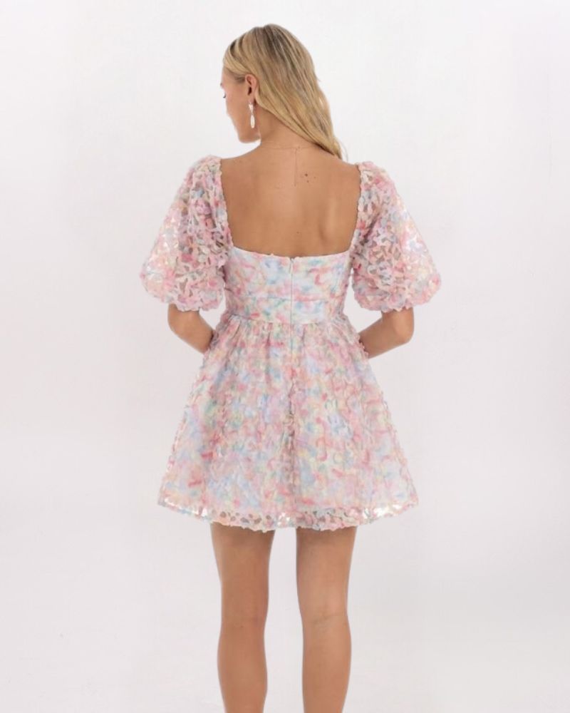 LS 3D FLORAL BABYDOLL DRESS