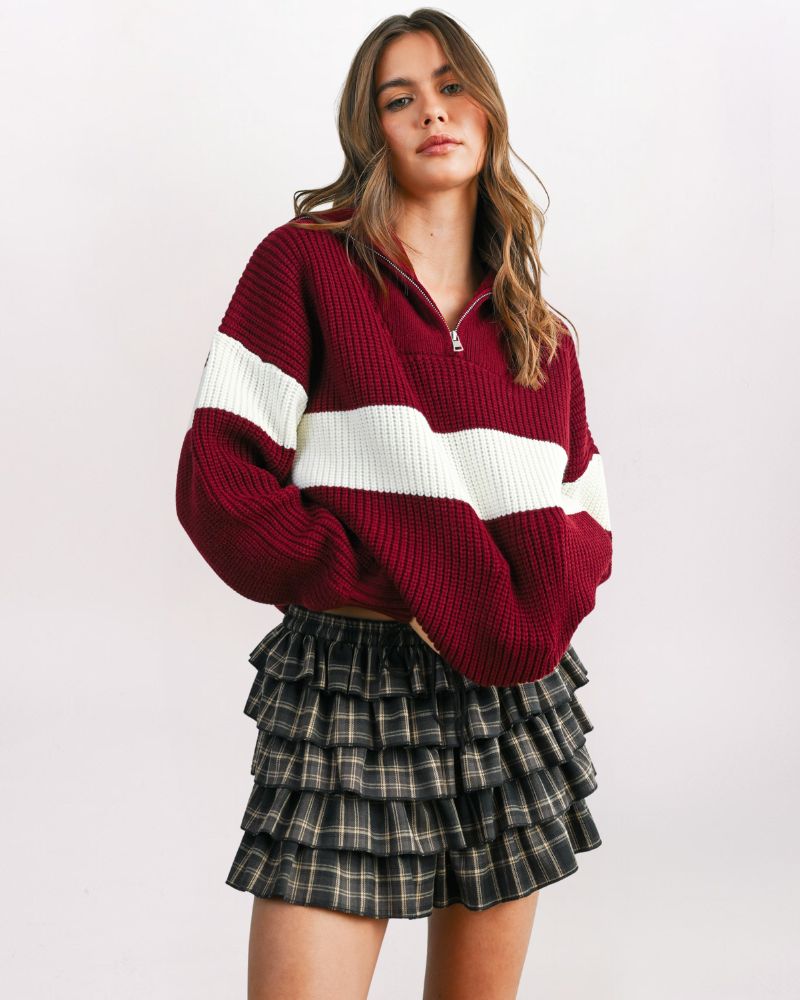 HALF ZIP VARSITY SWEATER