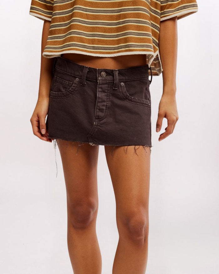 LAINEY LOW RISE MINI SKIRT, CHOCOLATE