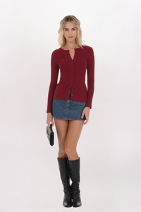 RIBBED BUTTON FRONT TOP