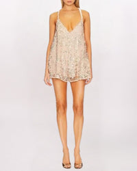 SWINGIN IT EMBELLISHED ROMPER, CHAMPAGNE COMBO