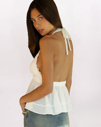 LACE DETAIL HALTER TOP, CREAM