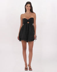 BOW BACK SWISS DOT DRESS - BLACK