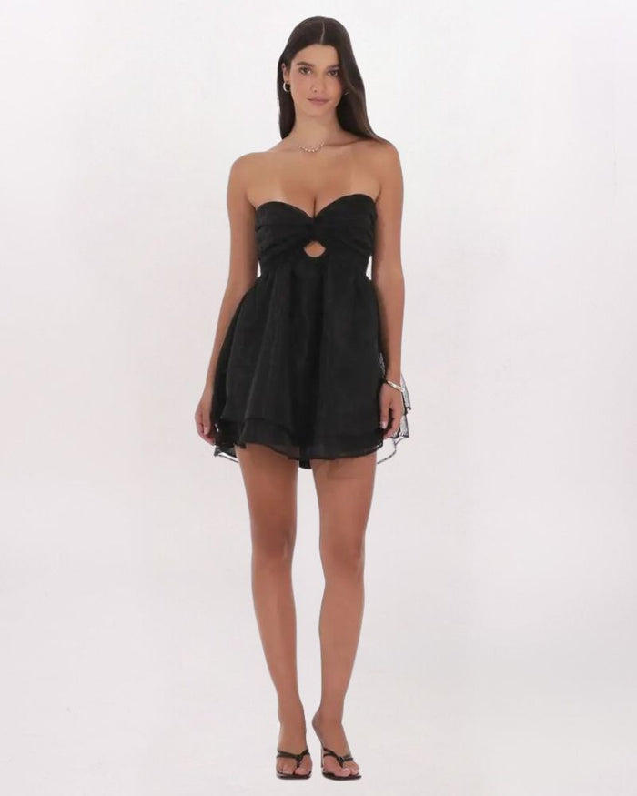BOW BACK SWISS DOT DRESS - BLACK