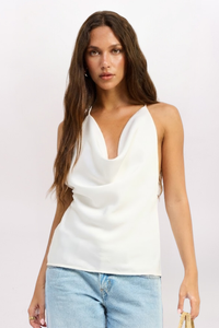 COWL NECK DRAPE TANK, OFF WHITE