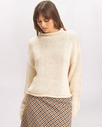 ROLLED HEM MOCK NECK SWEATER, OATMEAL