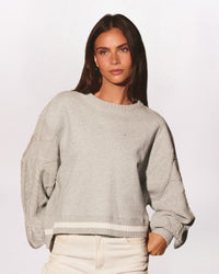 CABLE KNIT SLEEVE SWEATSHIRT, H GREY