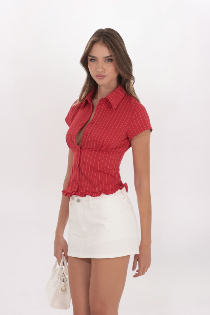 STRIPED BUTTON FRONT TOP