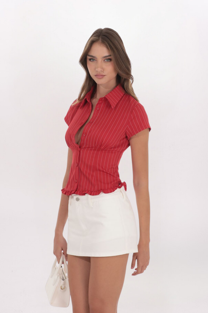 STRIPED BUTTON FRONT TOP
