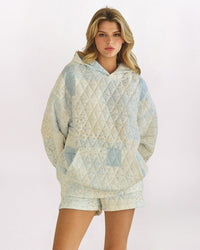 QUILTED FLORAL PULLOVER HOODIE, BLUE COMBO