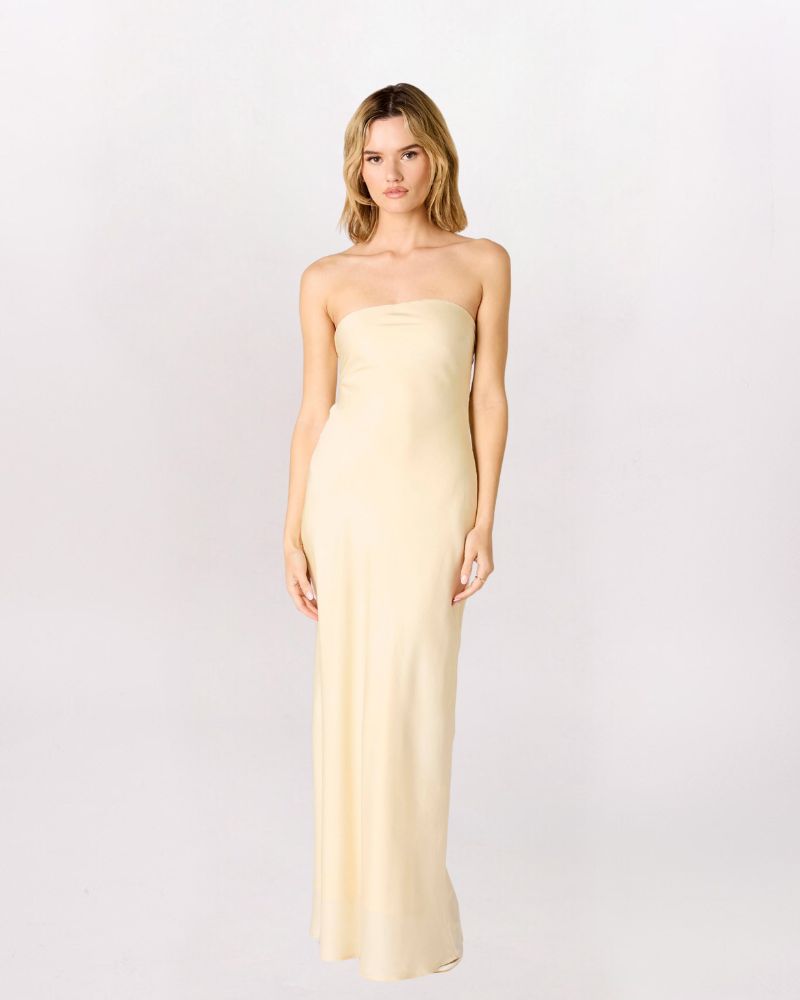 STRAPLESS TIE BACK DRAPE MAXI DRESS - BUTTER