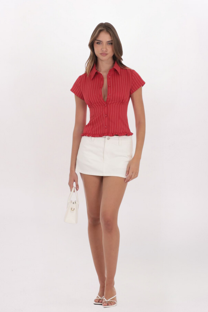 STRIPED BUTTON FRONT TOP