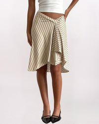 STRIPED MIDI WRAP SKIRT, LT YELLOW