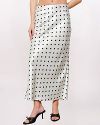 POLKA DOT SATIN MAXI SKIRT, IVORY
