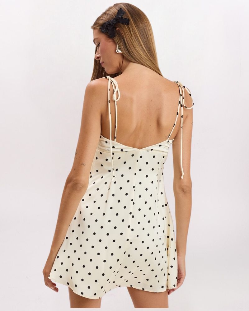 POLKA DOT SWEATHEART NECK DRESS, WHITE