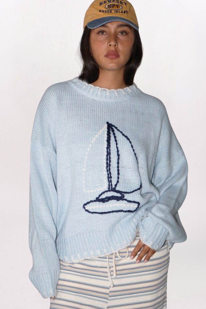 YARN EMBROIDERED SAILBOAT SWEATER