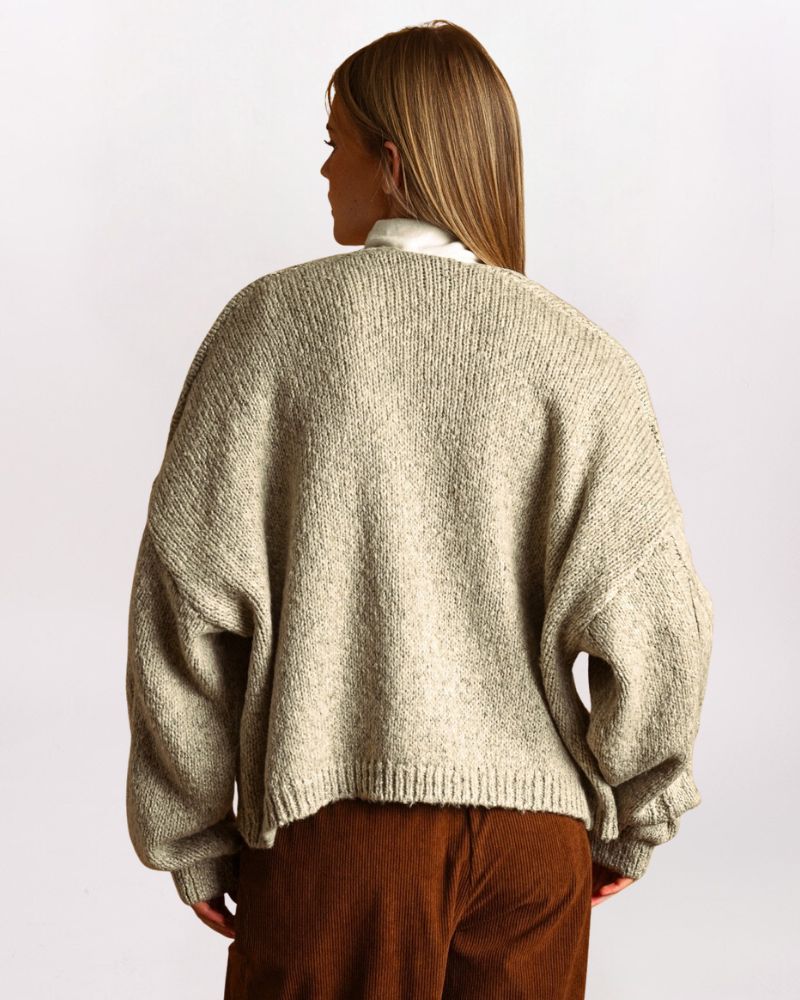 SLOUCHY CABLE CARDIGAN, MEL OATMEAL