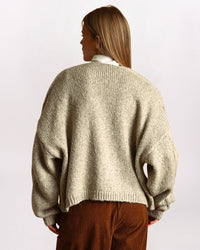 SLOUCHY CABLE CARDIGAN, MEL OATMEAL
