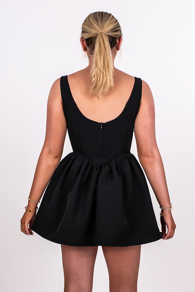 BONING DETAIL FLARE MINI DRESS