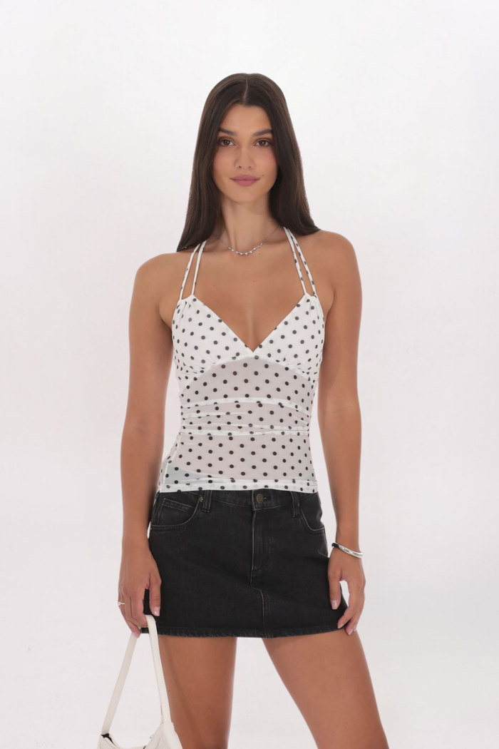 MESH POLKA DOT HALTER TOP