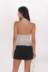 MESH POLKA DOT HALTER TOP