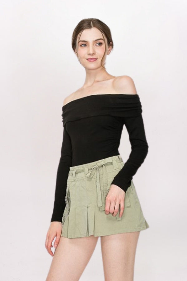 PLEATED TWILL CARGO SKIRT - KHAKI GREEN