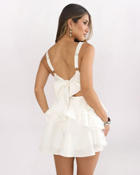FAUX HALTER V-NECK DRESS - WHITE