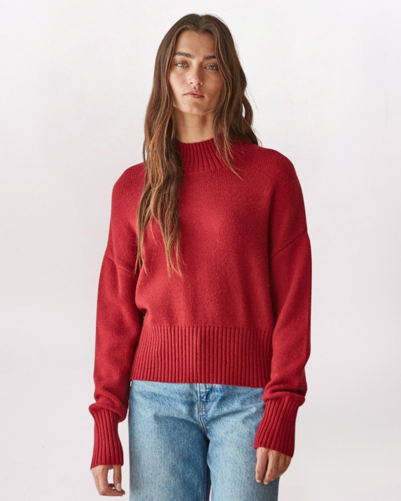 MOCK NECK SWEATER, WINE