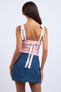 FLORAL SMOCKED TIE BACK TANK, LOVE LYRICS PINK