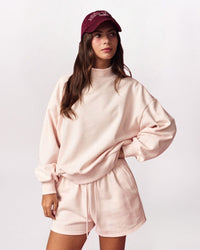 MOCK NECK SWEATSHORT/SHORT SET, BLUSH