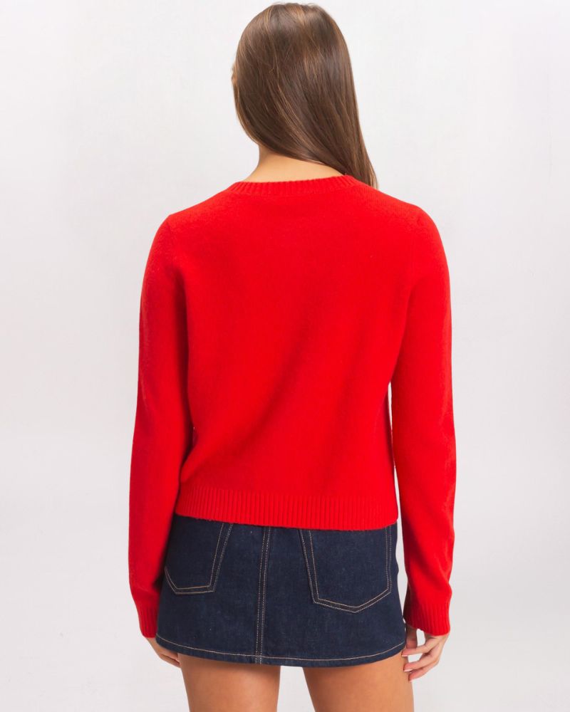 SIMPLE CREW CARDIGAN, RED