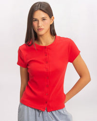 RIBBED CARDIGAN TOP, RED