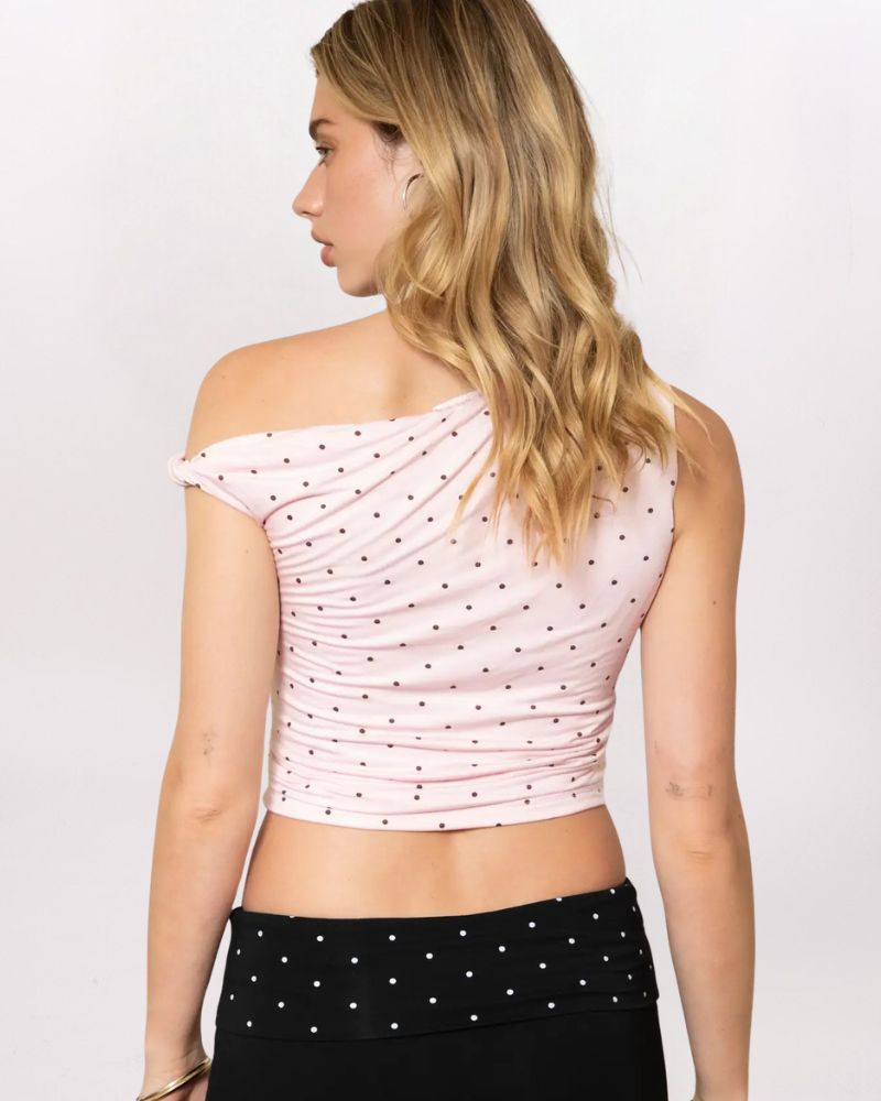 SL OFF SHLDR POLKA DOT TOP, BLUSH/BROWN